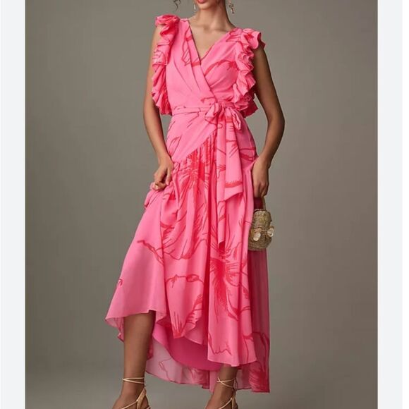 Hutch Dresses & Skirts - Anthropologie Hutch Beck Ruffled V-Neck Wrap Midi Dress floral pink size XL